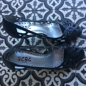 BCBG Paris black strappy sexy stilettos